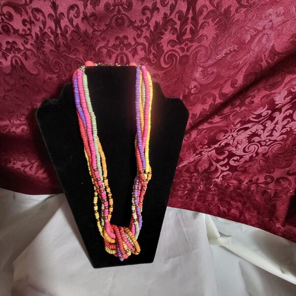 24" Rainbow Wood Beed Multi Strand Knot Necklace - Picture 4 of 5